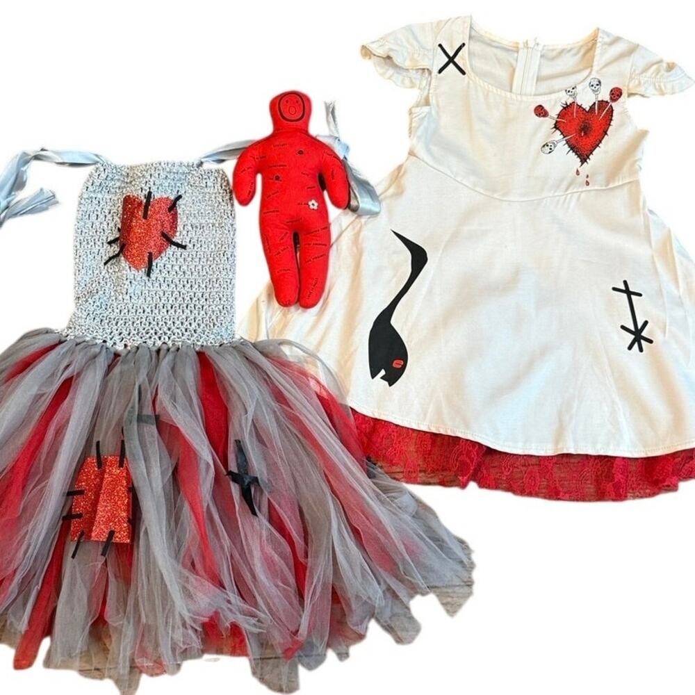 Girls Voodoo Doll Halloween Costume 3T 4T Size 100 Dress Tutu Prop 3 Piece Set
